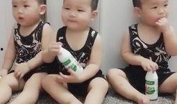 三胞胎小孩吃瓜,共享甜蜜，共享童年